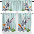 Easter Kitchen Curtain Set, Spring Rabbit Botanical Carrots Green Wooden Grain Window Valance and Tiers 24" Length, Light Filtering Short Curtains Valance for Cafe Bathroom Bedroom 54"x18"