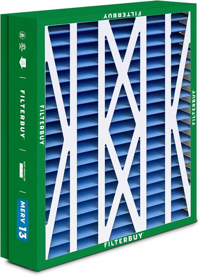 Filterbuy 24.5x27x5 Air Filter MERV 13 Optimal Smoke & Allergy Defense (2-Pack), Pleated HVAC AC Furnace Filters for Trane, American Standard, Honeywell, and More (Actual Size: 24.06 x 26.13 x 4.97)