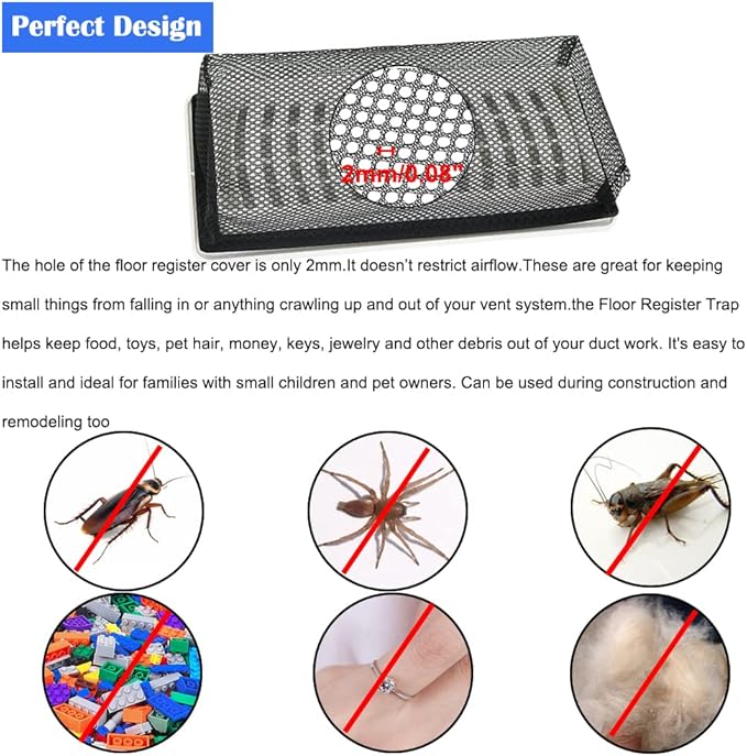 4"x10" Floor Register Trap Covers Screen Air Vent Filters for Home Floor Register Trap Floor Air Vent Screen Covers - 5 Pack