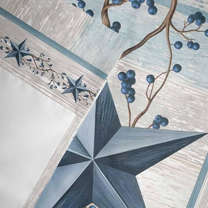 Texas Star Blue Curtain Valances for Windows, Kitchen Valance Window Treatment, Farmhouse Country Branches Wooden Grain Light Filtering Block Curtains for Bathroom/Bedroom/Living Room 42'' x 12''