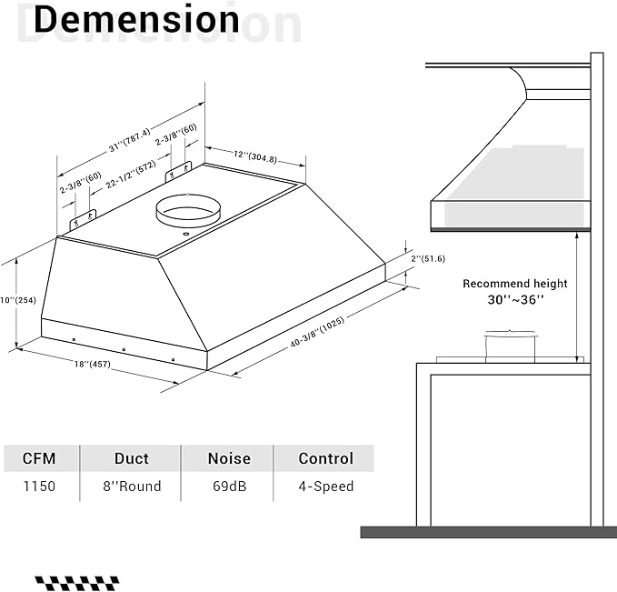 CHETTO C Stainless Steel Range Hood Cover with Quiet Vent Hood Insert Custom Handcrafted Metal Kitchen Fan with Towel Rack LED Light 42"W x27"D x54"H Brushed Stainless Steel Island Mount