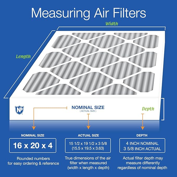Nordic Pure 16x20x4 (Actual Size: 15 1/2 x 19 1/2 x 3 5/8) Furnace Air Filters MERV 10 Pleated + Carbon 2 Pack
