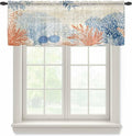 Ocean Corals Sheer Valance Curtains, Summer Beach Coral Sea Stars Retro Texture Light Filtering Kitchen Valances Rod Pocket Voile Curtain Window Treatment for Bedroom/Living Room/Basement 54Wx18L