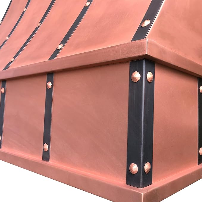 CT Copper Tailor Sloped Copper Vent Hood Island Mount,36'' W,42''H, 610 CFM Exhaust Fan,Stainless Steel Vent,LED Light,Dishwasher-Safe Baffle Filters,VH8TR1