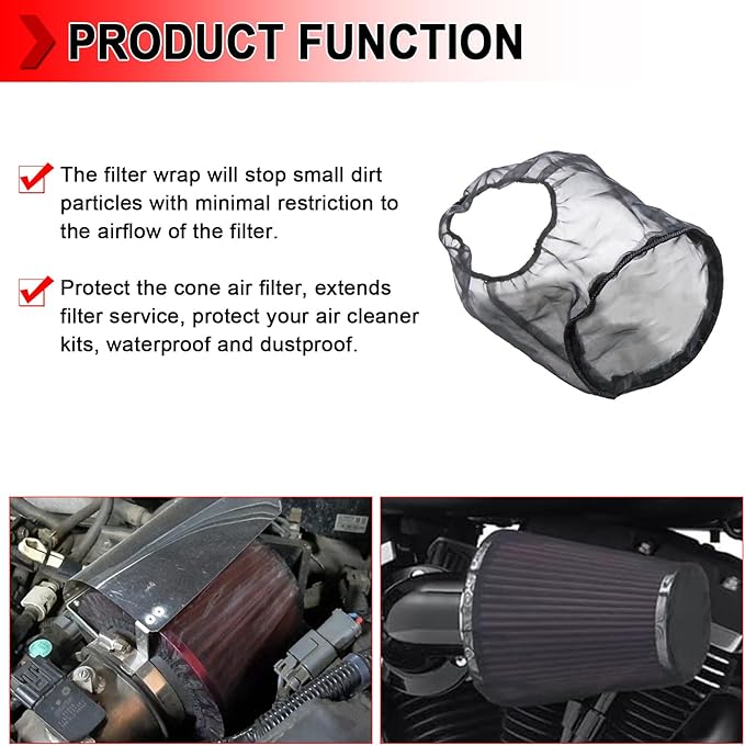 Universal Air Filter Cover, Air Filter Wrap for Motorcycle Car Air Intake Filter Protective Cover Dustproof Waterproof Universal Accessories (Filter S), Pack of 4