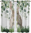 Easter Kitchen Curtains, Country Rabbit Botanical Leaves Wooden Grain Light Filtering Window Curtain Panels, 2Pcs Rod Pocket Window Treatments Set for Living Room Bathroom Bedroom 42x63 Inches