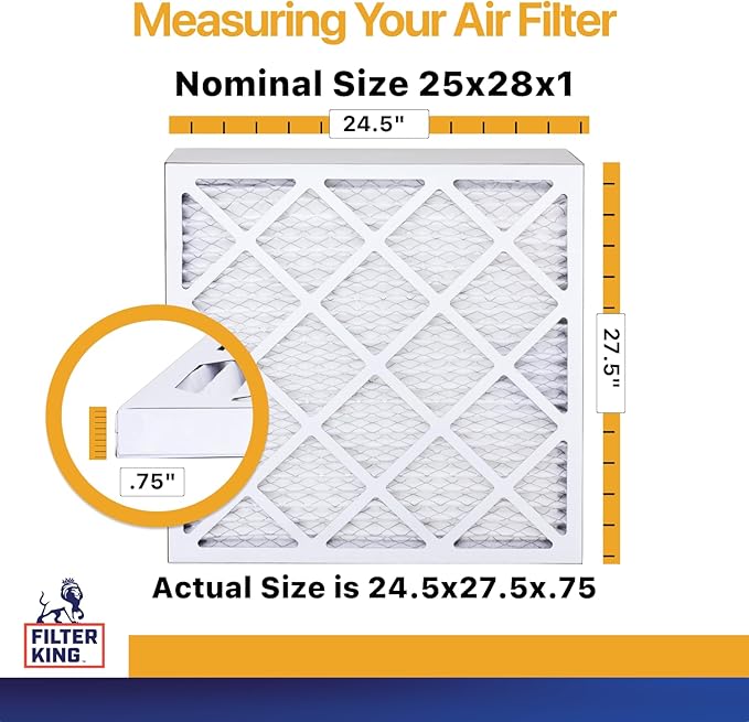 Filter King 25x28x1 Air Filter | 4-PACK | MERV 13 HVAC Pleated A/C Furnace Filters | MADE IN USA | Actual Size: 24.5 x 27.5 x .75"