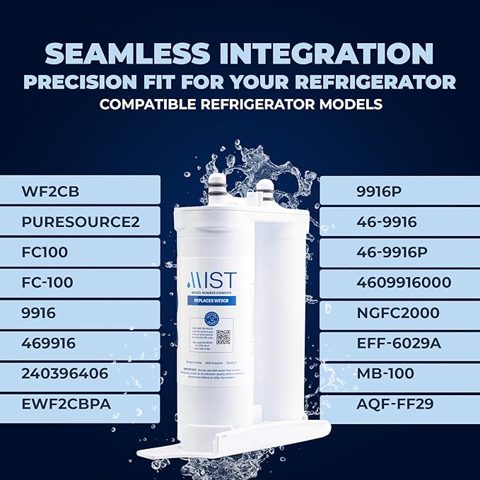 Mist WF2CB Water Filter Replacement for Frigdaire & Electrolux, Refrigerator Water Filter compatible with PureSource2, FC100, Kenmore 9916, 469916, EWF2CBPA, NGFC 2000-WF2CB (3 pack)