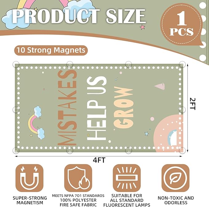 Fluorescent Light Covers - Classroom Covers for Ceiling Lights, 1 PCS 4 x 2 Feet Magnetic Light Filters, Classroom, Office Decor (Mistakes Help us Grow)