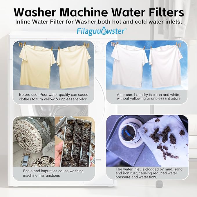 FA21 Washer Water Filter Reusable, brass garden hose filter with 3/4" adapters, 40-50 Micron, inline sediment filter for washing machine shower well water RV Car Wash