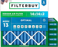 Filterbuy 14x14x2 Air Filter MERV 13 Optimal Smoke & Allergy Defense (6-Pack), Electrostatic Pleated HVAC AC Furnace Filters Replacement, Made in USA (Actual Size: 13.50 x 13.50 x 1.75)