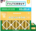 Filterbuy 20x20x4 Air Filter MERV 11 Superior Pet & Allergy Defense (2-Pack), Electrostatic Pleated HVAC AC Furnace Filters Replacement, Made in USA (Actual Size: 19.50 x 19.50 x 3.63)