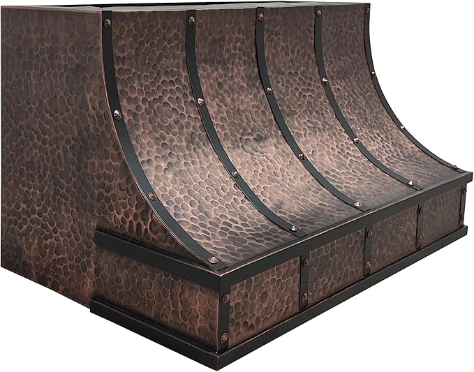CT Copper Tailor Sloped Copper Vent Hood Wall Mount,42'' W,39''H, 1150 CFM Exhaust Fan,Stainless Steel Vent,LED Light,Dishwasher-Safe Baffle Filters,VH8TR1