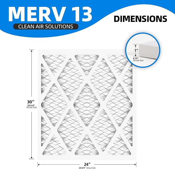 (6 Pack) 24x30x1 Air Filter, MPR 1900 & FPR 10, MERV 13 Pleated Air Filter (Actual Size:23 3/4x29 3/4x3/4 inch)