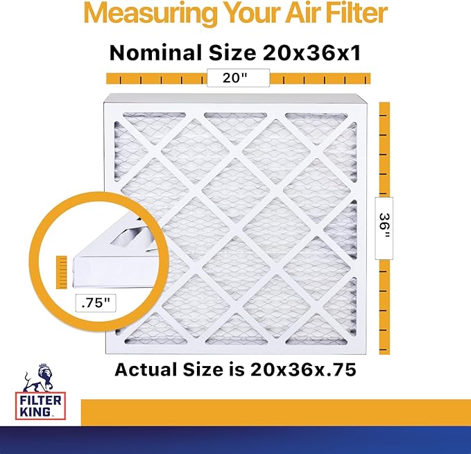 Filter King 20x36x1 Air Filter | 4-PACK | MERV 13 HVAC Pleated A/C Furnace Filters | MADE IN USA | Actual Size: 20 x 36 x .75"