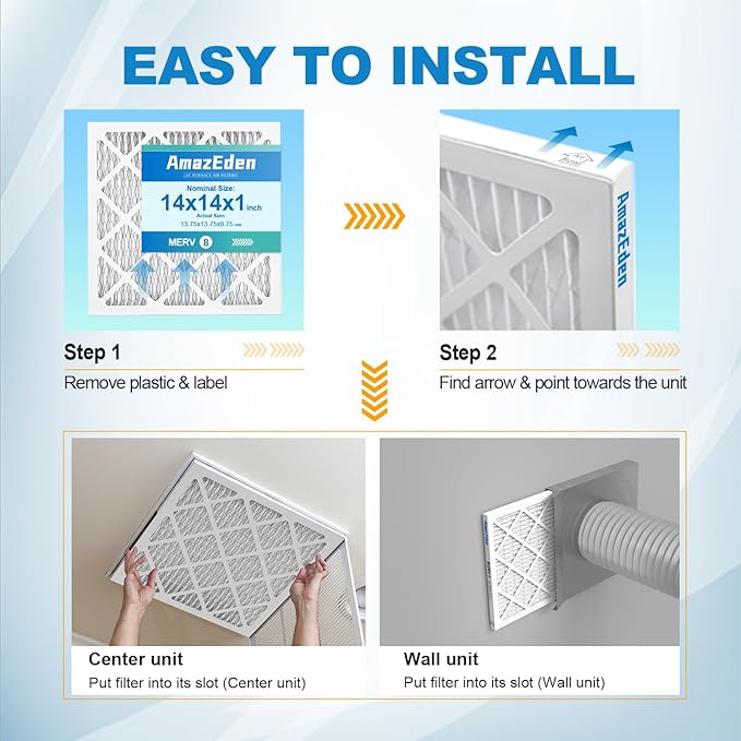 14x14x1 Air Filter 6 Pack (MERV 8) HVAC AC Furnace Air Filters 14x14 Pleated Dust Defense Replacement for Home MPR 600 FPR 5 (Actual Size: 13.75x13.75x0.75 Inches)