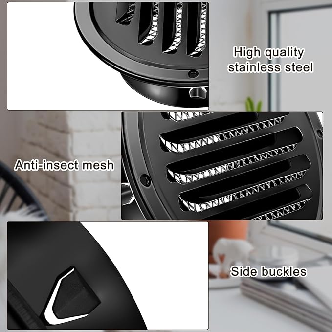 Zonon 12 Pcs Stainless Steel Soffit Vents 4 Inch Round Dryer Vent Cover with Mesh Screen for Home Outdoor Bathroom Wall Ceiling Outside Exterior Exhaust (Black)
