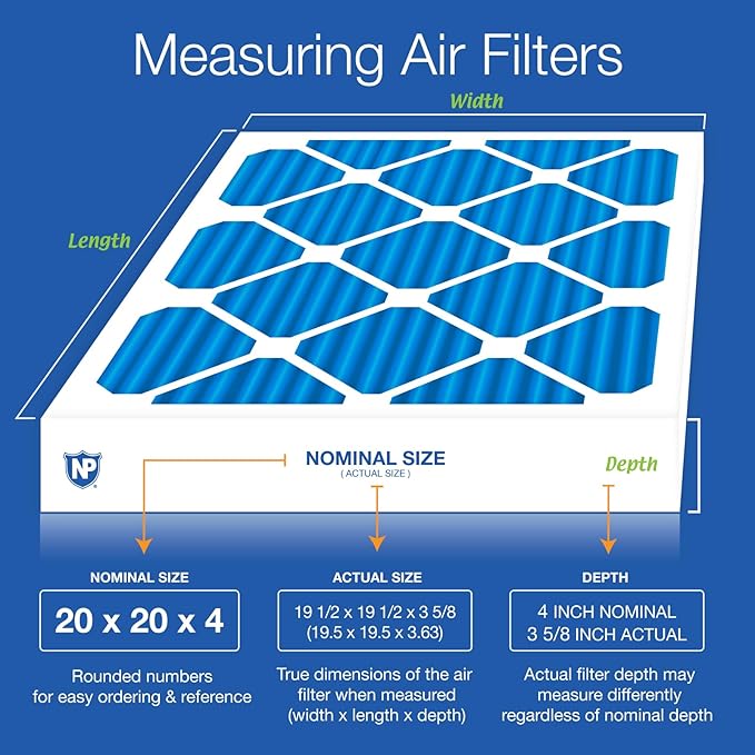 Nordic Pure 20x20x4 (Actual Size: 19 1/2 x 19 1/2 x 3 5/8) Pleated Air Filters MERV 7 Plus Carbon 2 Pack