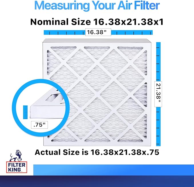 Filter King 16.38x21.38x1 Air Filter | 6-PACK | MERV 8 HVAC Pleated A/C Furnace Filters | MADE IN USA | Actual Size: 16.38 x 21.38 x .75"