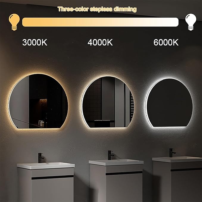 Bathroom Mirror, Dimmable LED Vanity Mirror Half Circle, Illuminated Mirror with Demister Pad, Large Wall Mirror with Touch Sensor (Size : 35x39''/90x100cm)