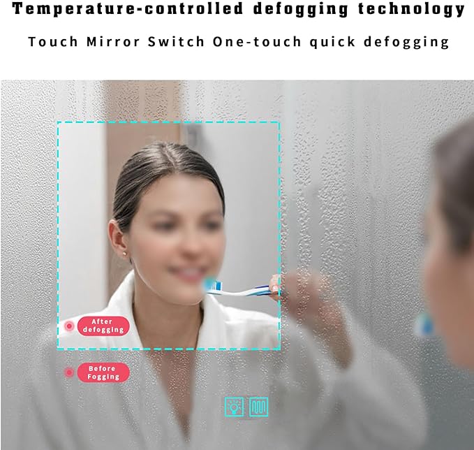500 X800 mm Illuminated Backlit LED Bathroom Mirror, Wall Mounted Multifunction Bathroom Vanity Mirror with Lights and Demister Pad, Energy-Saving Illuminated Smart Mirror