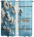 Farmhouse Wooden Grain Kitchen Curtains, Vintage Shabby Chic Flower Blue Light Filtering Window Curtain Panels, 2Pcs Rod Pocket Window Treatments Set for Living Room Bathroom Bedroom 42x63 Inches