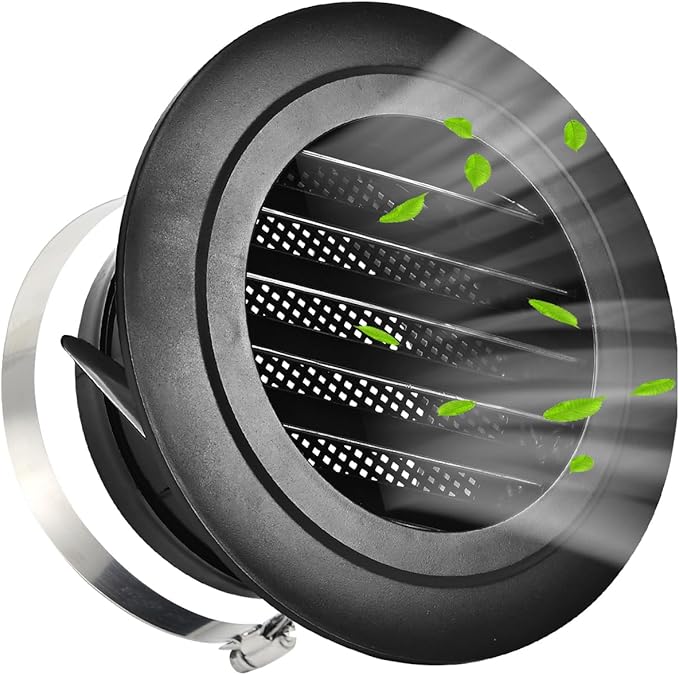 Soffit Vents 6 Inch, Round Exhaust Air Vent Cover with Built-in Fly Screen for Bathroom Kithchen Office Home, Black 1P 150mm