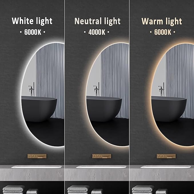 Inner Sand Smart Illuminated LED Bathroom Mirror, Wall Mounted Multifunction Bathroom Vanity Mirror with Dimmable Brightness | Sensor Touch | Demister Pad | Time Temperature(Defog+Dimmable,50x70cm)