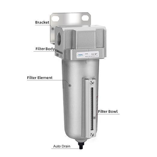 NANPU Industrial Grade Heavy Duty Particulate Filter, Metal Bowl, Suitable for Paint Spray (3/4" NPT, Auto Drain)