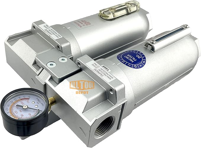 1" NPT SUPER DUTY Industrial Grade 2 Stages Coalescing Filter Desiccant Dryer System For Compressed Air Lines, Metal Bowls, Great For Paint Spray And Plasma Cutter
