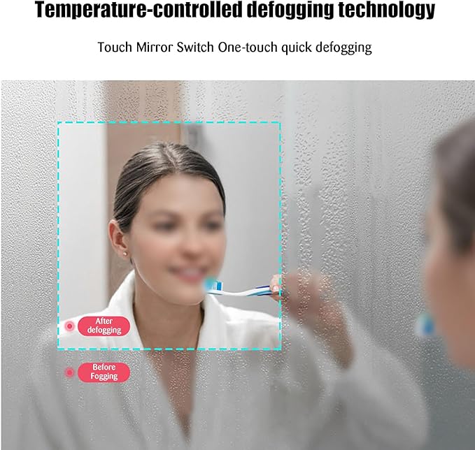 JSLJDM 800 mm Illuminated Backlit LED Bathroom Mirror, Wall Mounted Multifunction Bathroom Vanity Mirror with Lights and Demister Pad, Energy-Saving Illuminated Smart Mirror