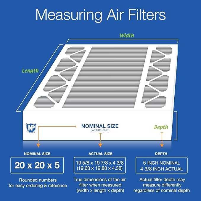 Nordic Pure 20x20x5 (Actual Size: 19 5/8 x 19 7/8 x 4 3/8) Honeywell Replacement Furnace Filters MERV 8 Plus Carbon 1 Pack