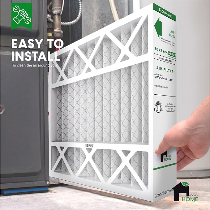 EconoHome 20x25x4 AC Furnace Pleated Air Filter MERV 11 Replacement – Allergen Defense, 2 Pack, Fits Lennox (X6673), Honeywell (FC100A1037) filters. (Actual size: 19.94 x 24.86 x 4.36 Inches)