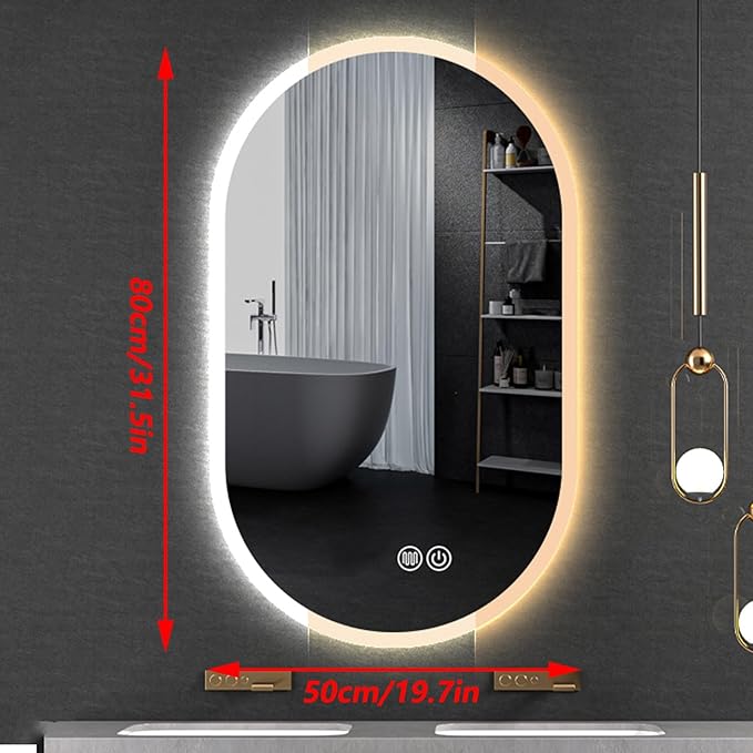 Irregular Bathroom Mirror with 3 Colour LED Light, Wall Mounted Makeup Mirror with Touch Switch and Demister Pad, Energy-Saving LED Smart Mirrors, Dimmable(C,19.7 * 31.5in/50 * 80cm)