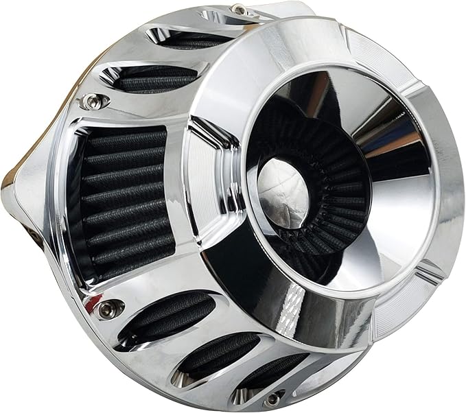 Air Cleaner Harley Filter Motorcycle Intake CNC Cut Kit Chrome for Models Dyna 2000 - 2017 Softail 2000 - 2015 Touring 2000 - 2007 (Chrome, Fitment - B)