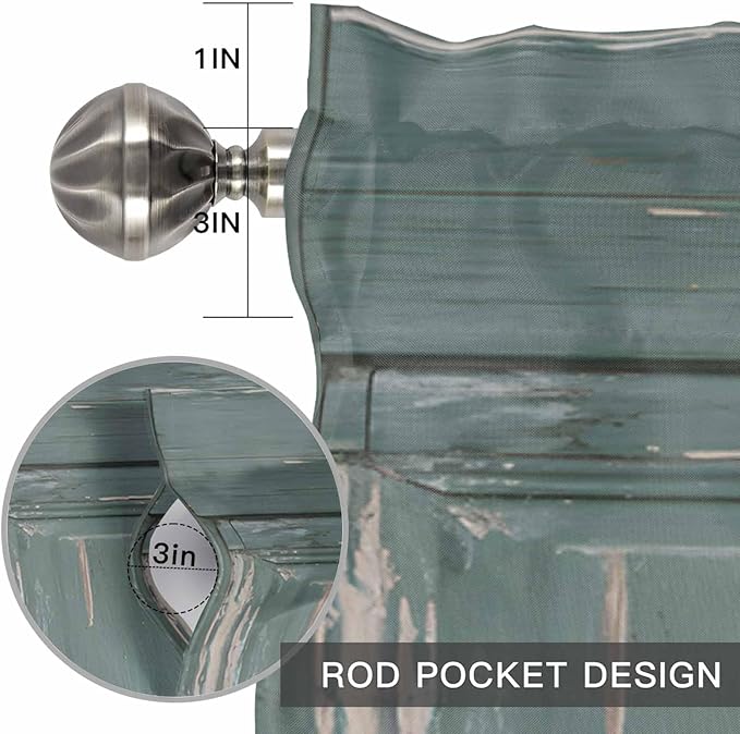 Gone Fishing Valances for Windows, Bronze Wood Grain Kitchen Valance Light Filtering Rod Pocket Short Curtains for Kitchen Bathroom, 1 Panel, 60"x14"