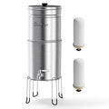 Culligan MaxClear 3 Gallon Gravity Water Filter System, Brushed Stainless-Steel Countertop Water Filter NSF/ANSI Certified to Reduce Microplastics, Lead & Total PFAS, with 2 Ceramic Filters
