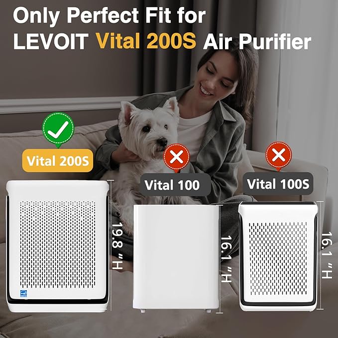 Vital 200S-P Replacement Filter Compatible with LEVOIT Vital 200S and Vital 200S-P Air Purifier, Vital 200S Filter for Home Large Room, Vital 200S-RF, 2 Pack, White