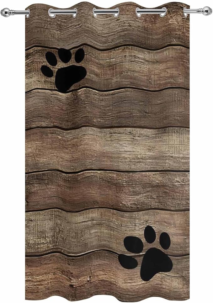Wood Grain Outdoor Curtains for Patio Claws Animals Wooden Brown Vintage Waterproof Outside Curtains with Grommet Top Weatherproof Curtain for Cabana Pergola Gazebo, 1 Panel, 54" W x 84" L