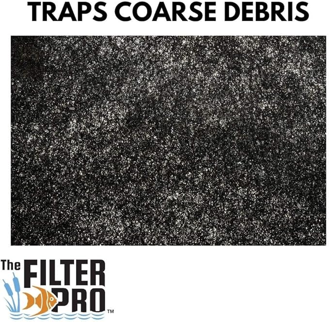 Black Coarse Filter Media, 1.25" Thick, 12" x 12" Pads, 6 Pack, Perfect for Aquariums, Ponds or Water Gardens, Made in USA