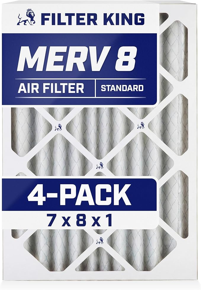 Filter King 7x8x1 Air Filter | 4-PACK | MERV 8 HVAC Pleated A/C Furnace Filters | MADE IN USA | Actual Size: 7 x 8 x .75"