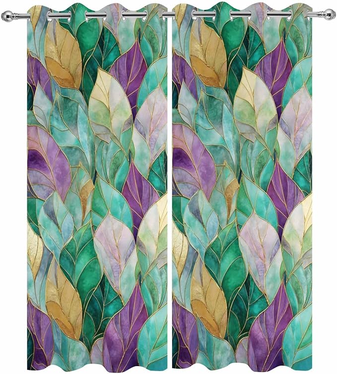 Leaves Outdoor Curtains for Patio Gorgeous Leaf Abstract Spring Waterproof Outside Curtains with Grommet Top Weatherproof Curtain for Cabana Pergola Gazebo, 2 Pack, 54" W x 84" L