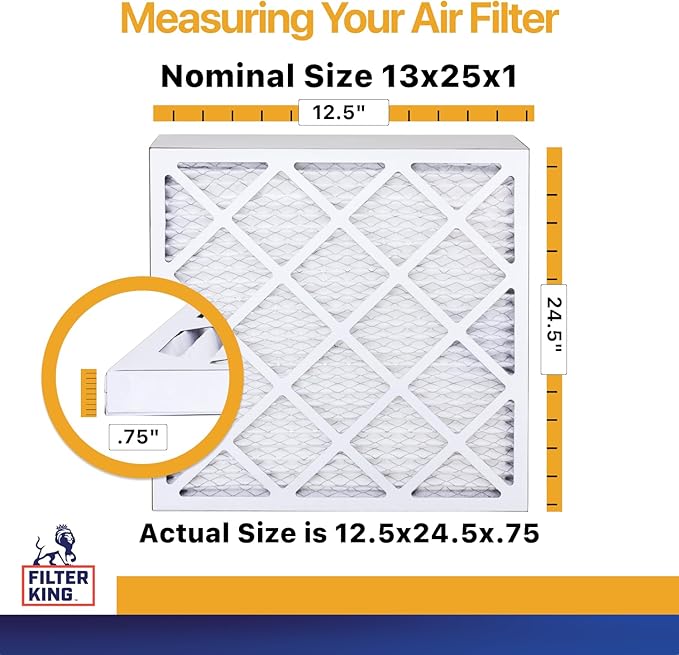 Filter King 13x25x1 Air Filter | 4-PACK | MERV 13 HVAC Pleated A/C Furnace Filters | MADE IN USA | Actual Size: 12.5 x 24.5 x .75"