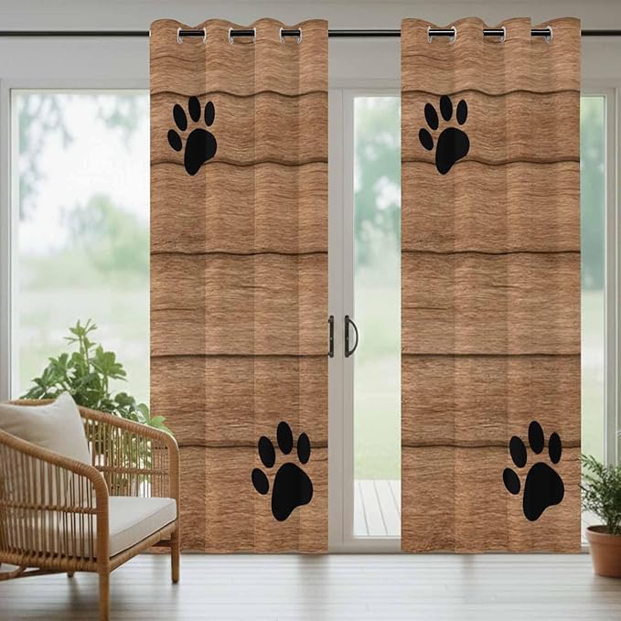 Wood Grain Outdoor Curtains for Patio Claws Animals Wooden Vintage Waterproof Outside Curtains with Grommet Top Weatherproof Curtain for Cabana Pergola Gazebo, 2 Pack, 54" W x 95" L