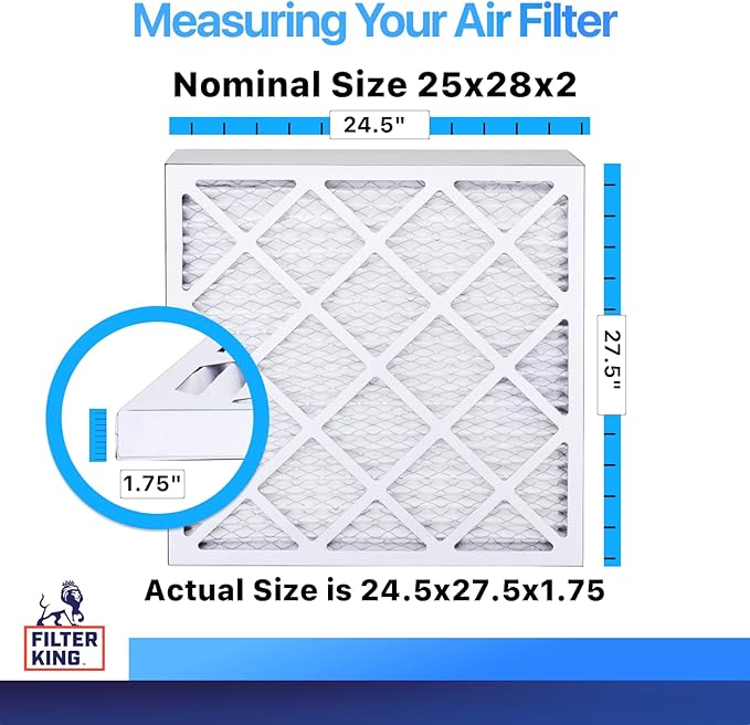 Filter King 25x28x2 Air Filter | 6-PACK | MERV 8 HVAC Pleated A/C Furnace Filters | MADE IN USA | Actual Size: 24.5 x 27.5 x 1.75"