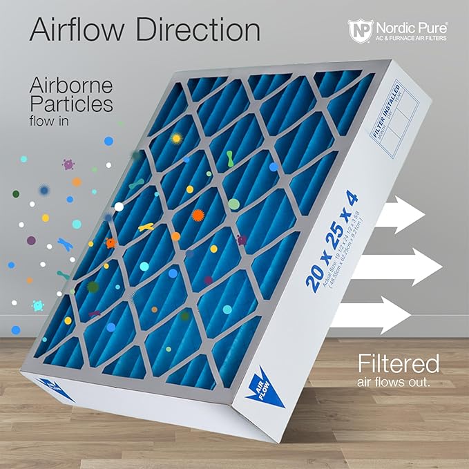 Nordic Pure 20x20x4 (Actual Size: 19 1/2 x 19 1/2 x 3 5/8) Pleated Air Filters MERV 7 Plus Carbon 1 Pack