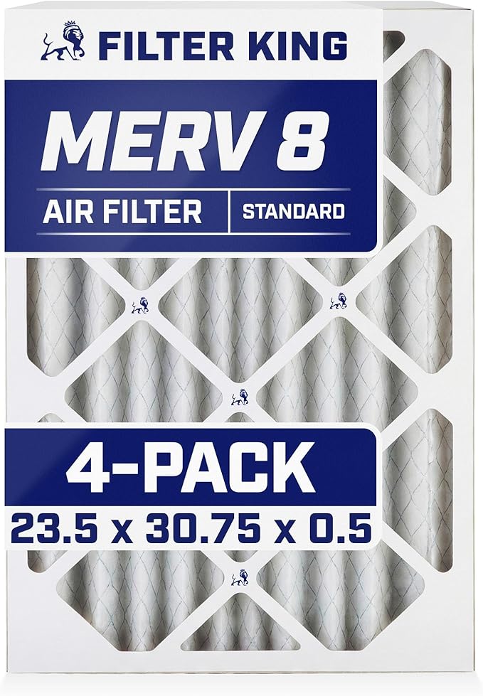 Filter King 23.5x30.75x0.5 Air Filter | 4-PACK | MERV 8 HVAC Pleated A/C Furnace Filters | MADE IN USA | Actual Size: 23.5 x 30.75 x 0.5"