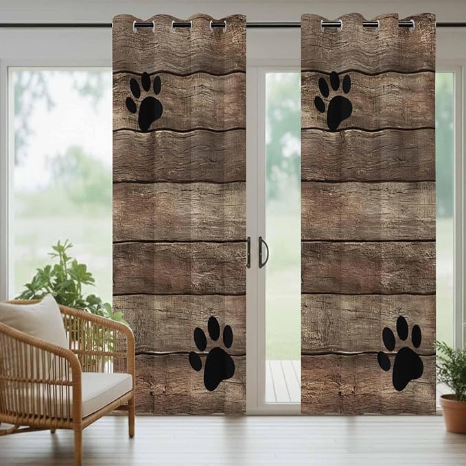 Wood Grain Outdoor Curtains for Patio Claws Animals Wooden Brown Vintage Waterproof Outside Curtains with Grommet Top Weatherproof Curtain for Cabana Pergola Gazebo, 1 Panel, 54" W x 95" L