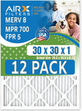 30x30x1 Air Filter MERV 8 Rating, 12 Pack of Furnace Filters Comparable to MPR 700 & FPR 5 - Made in USA by AIRX FILTERS WICKED CLEAN AIR.