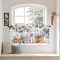 Thanksgiving Pumpkin Kitchen Tier Curtains 36 Inch Long 2 Panel Set,Rod Pocket Half Window Curtains Over Sink,Fall Maple Leaf Daisy Wooden Grain Short Drapes for Bathroom Cafe 27.5"W x 36"L